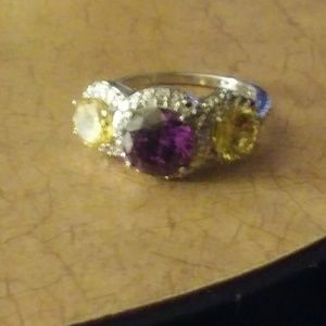 Sterling silver amethyst and yellow citrine ring